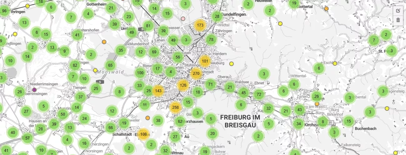 Landkarte mit Bohrpunkten