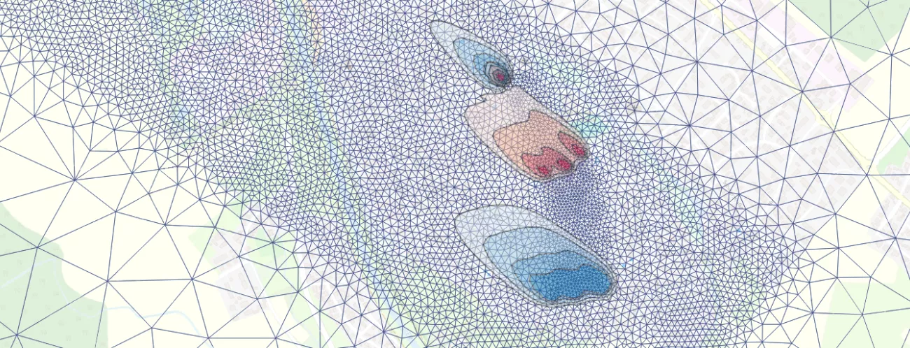 Screenshot zu LGRBtom mit Karte, farbigen Flächen von Temperaturfeldern in rot und blau